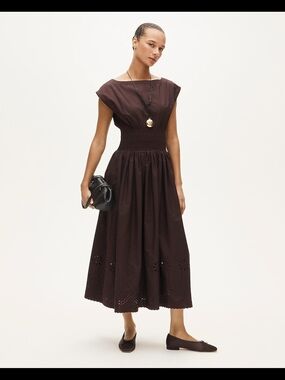 J. Crew Plum Cap Sleeve Gathered Waist Midi Dress